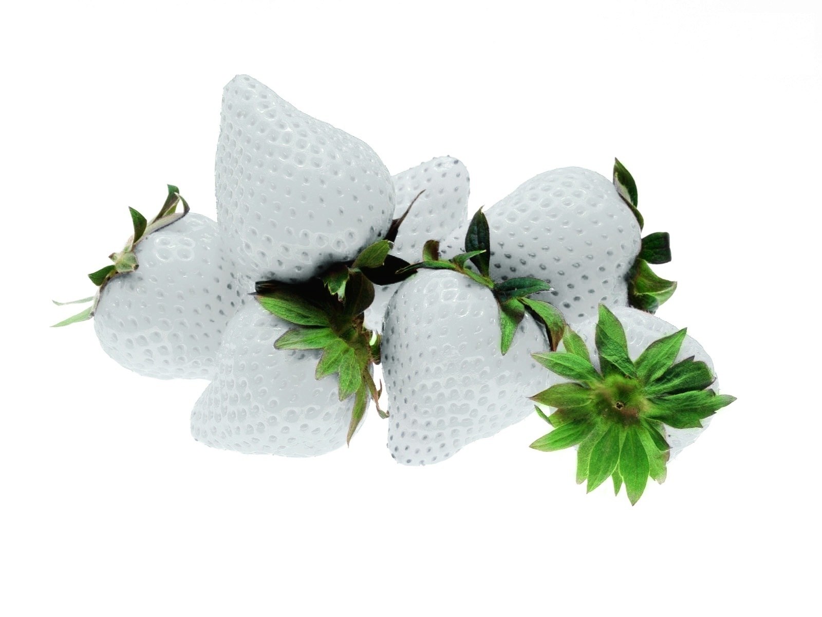 white strawberries with green leaves