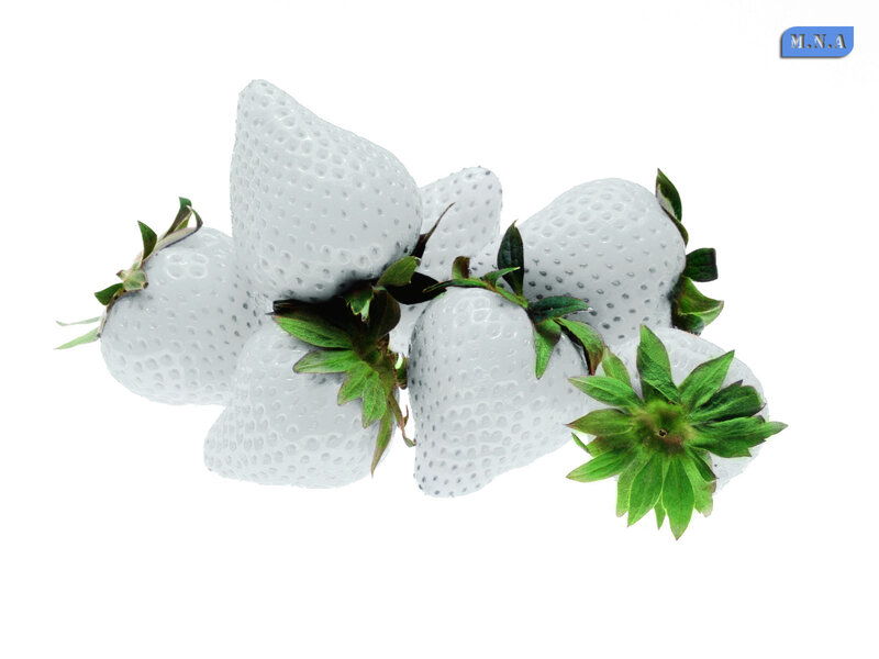 white strawberries with green tops