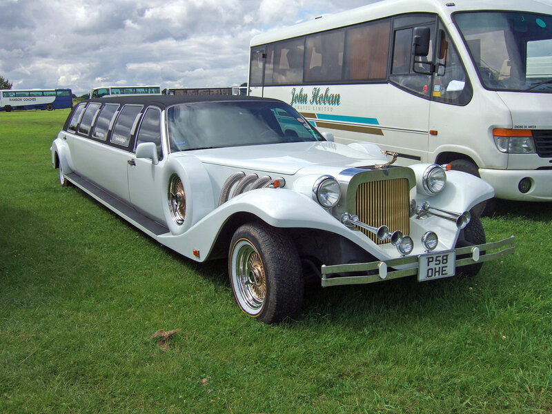 white stretch limousine on grass