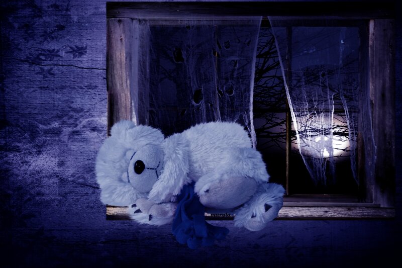 White Stuffed Bear — Blue
