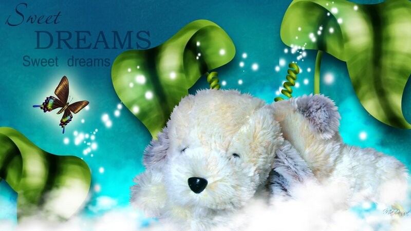 White Stuffed Dog — Blue
