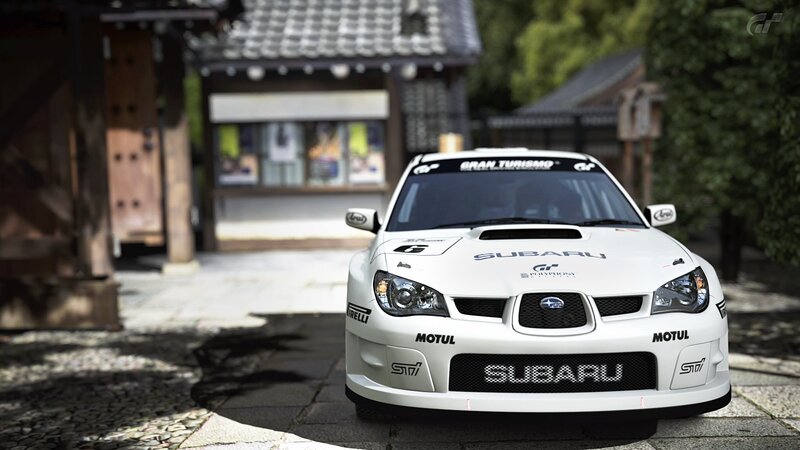 White Subaru rally car in Japan