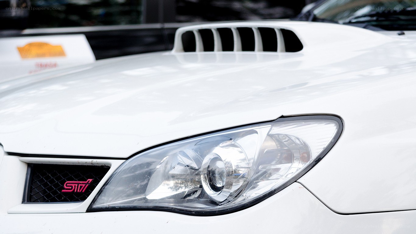white subaru sti front view