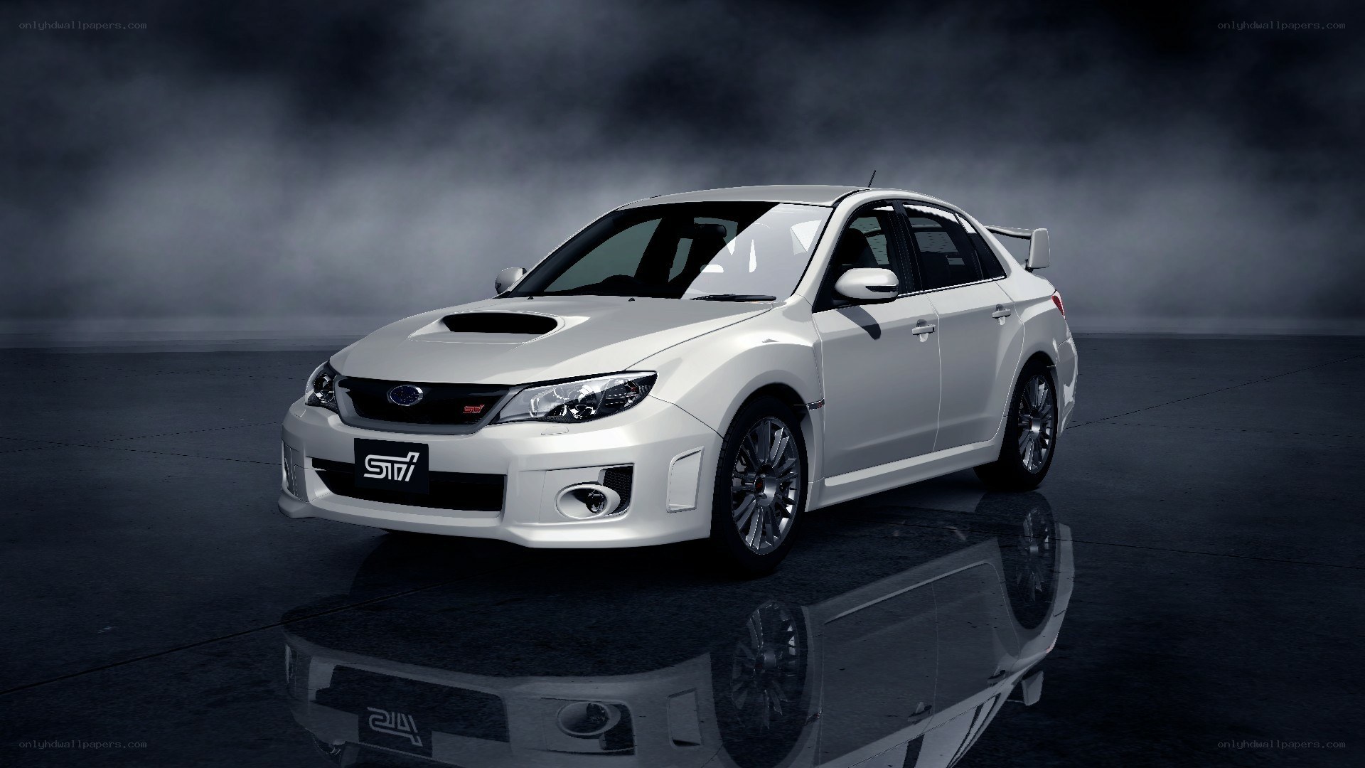 White Subaru STI sedan