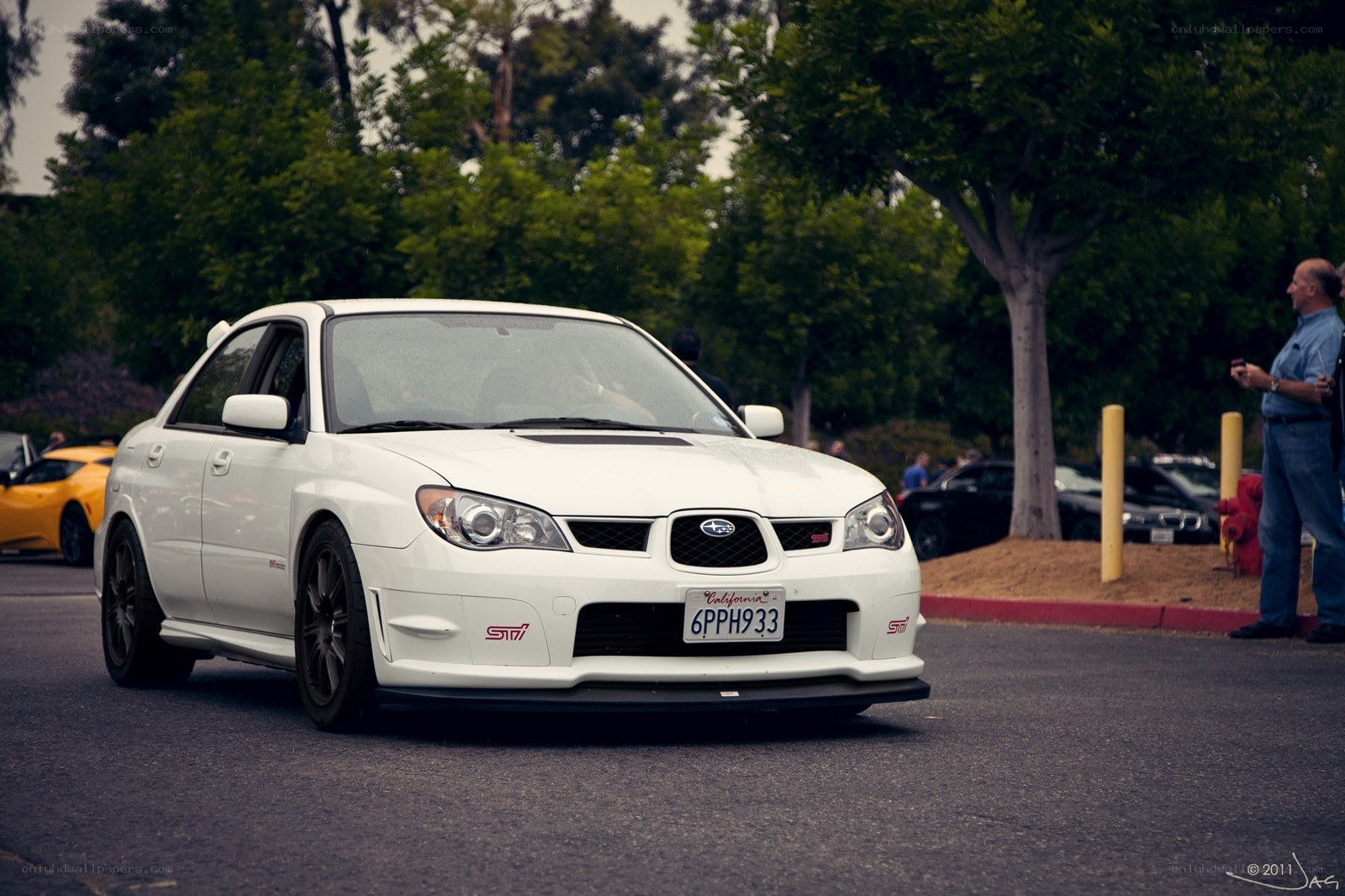 White Subaru WRX on display