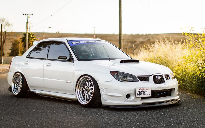 White Subaru Wrx Sti — Calm, Sunset, Photograph, Car