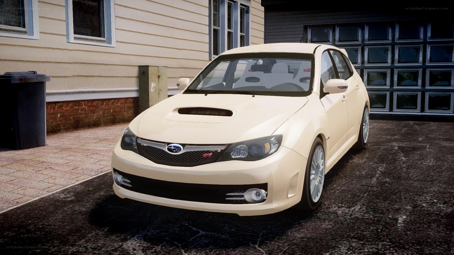 white subaru wrx sti parked