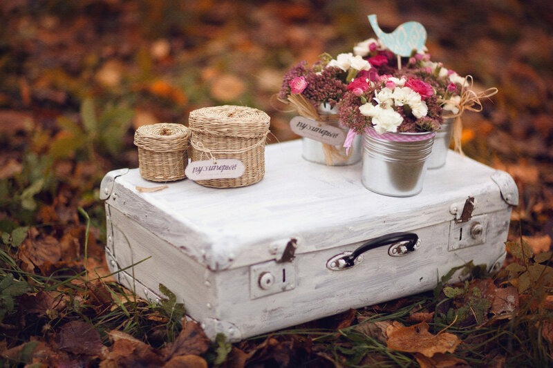 White Suitcase with Flowers