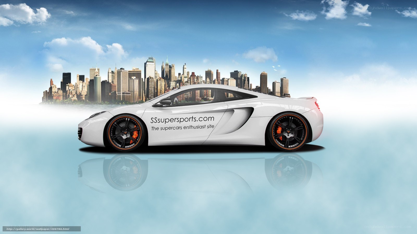 White Supercar in Cityscape