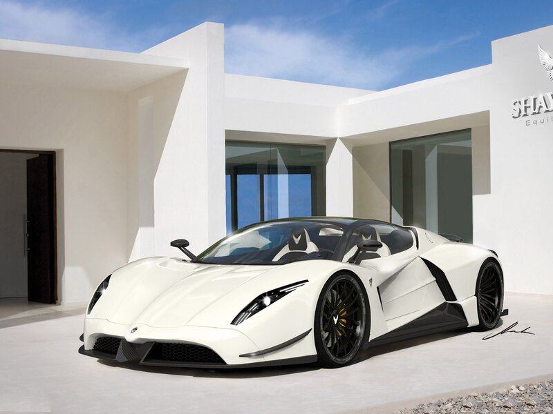 White supercar in front of modern house