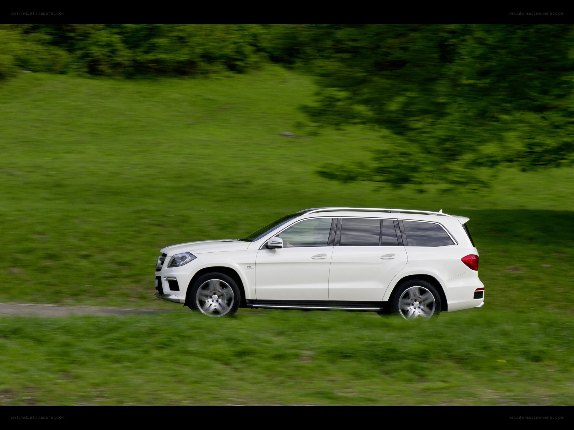 White SUV driving on a road