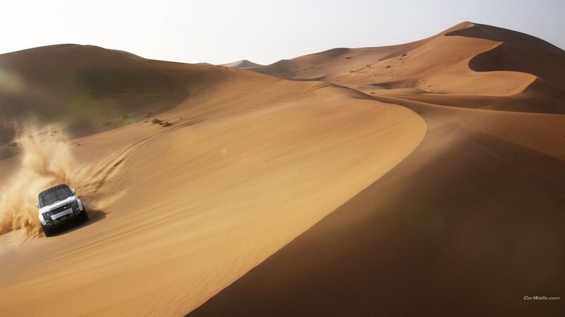 White SUV in Desert — Brown