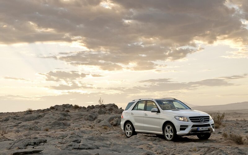 White SUV in desert landscape