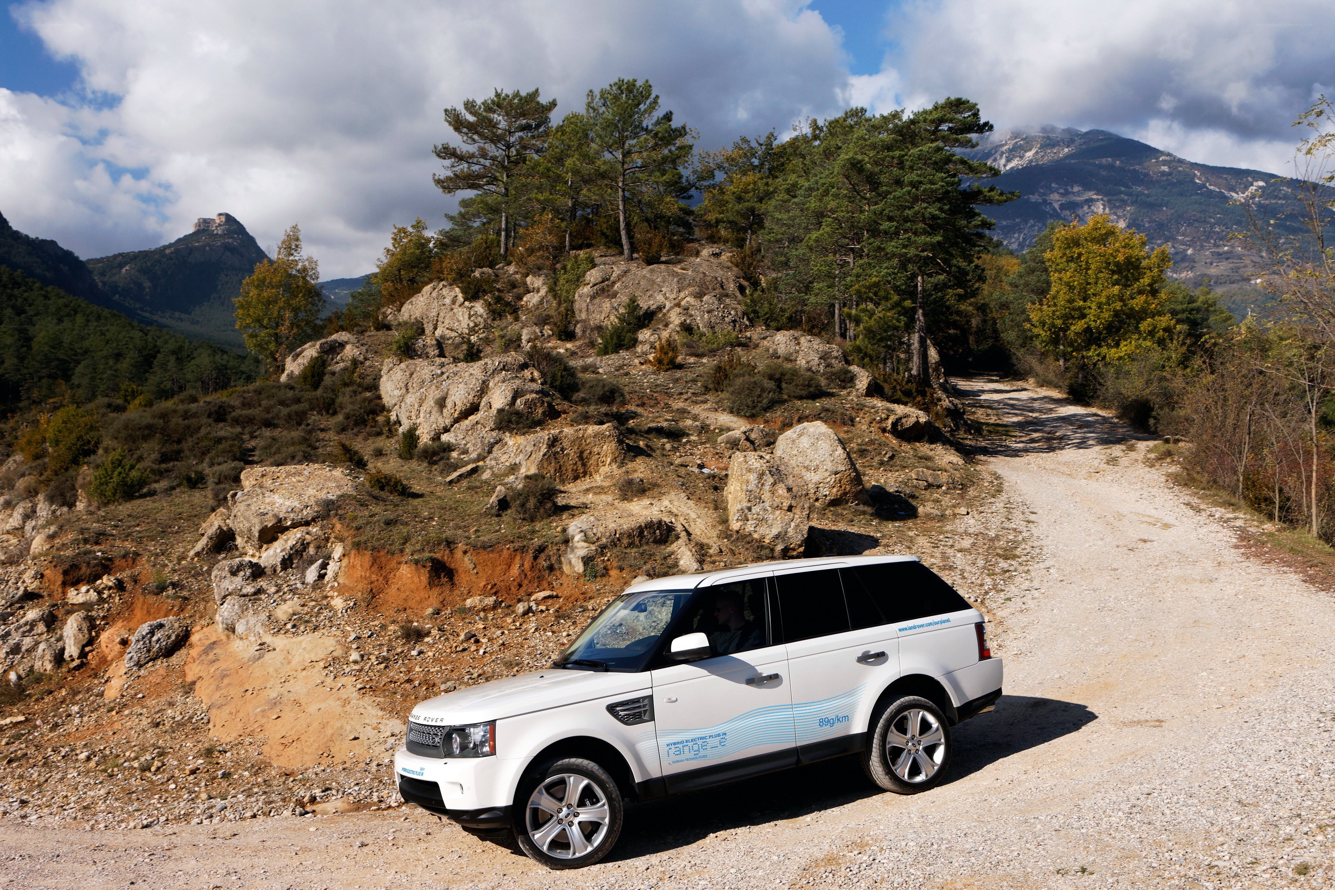 White SUV on a mountain road
