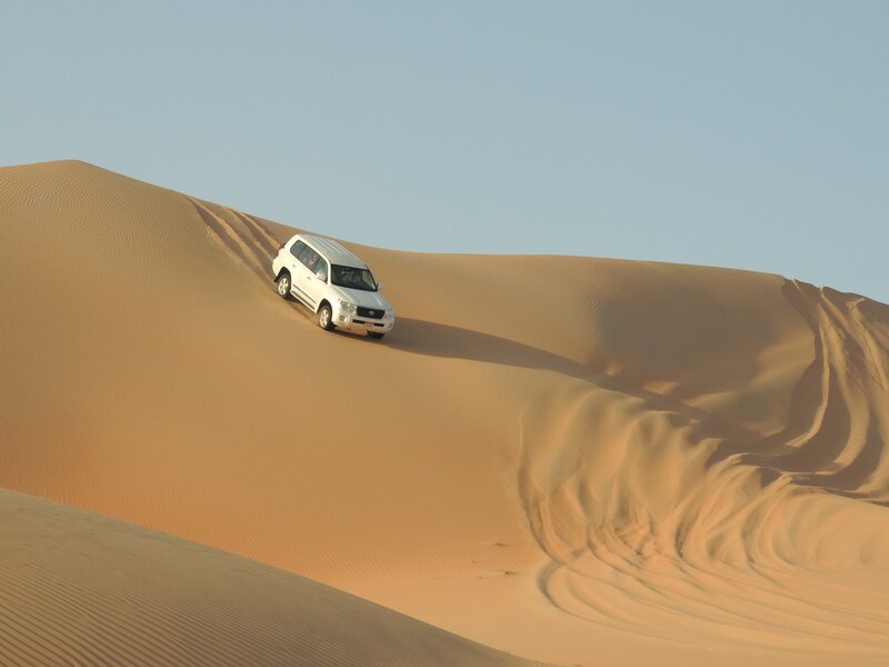 White Suv on Sand Dune — Beige