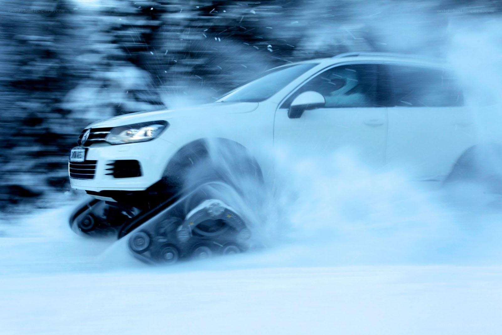 White SUV on snow tracks