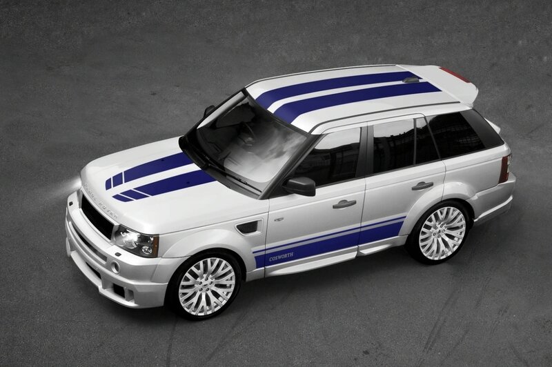 white suv with blue stripes