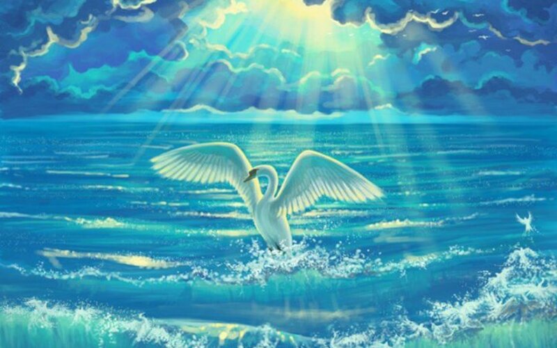 White Swan Flying — Blue, Dramatic