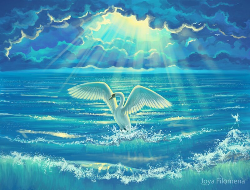 White Swan Flying — Blue