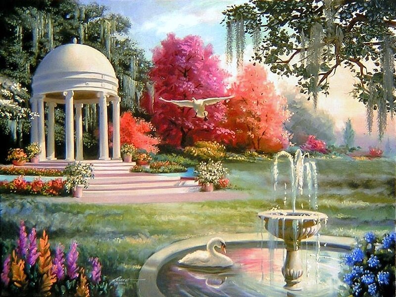 White Swan in Fountain — Green