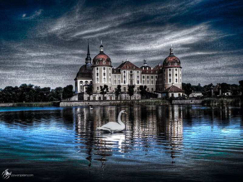 White Swan on Lake — Blue, Dramatic