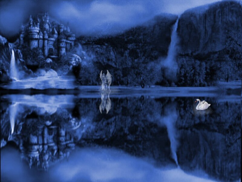 White Swan on Lake — Blue, Mystical