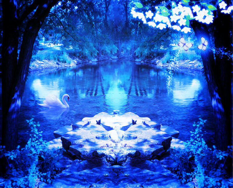 White Swan on Pond — Blue, Serene