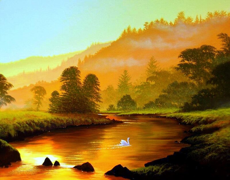 White Swan on River — Orange