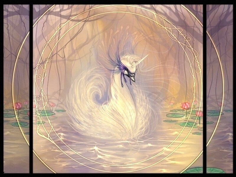 White Swan with Unicorn Horn