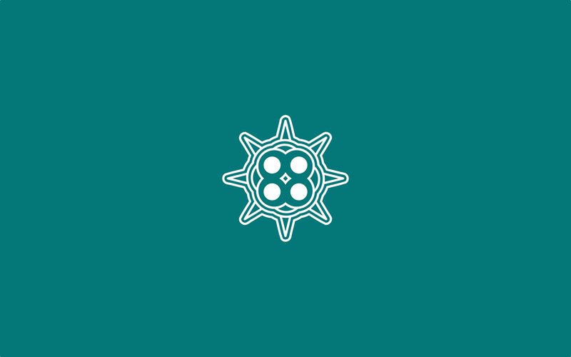 white symbol on teal background
