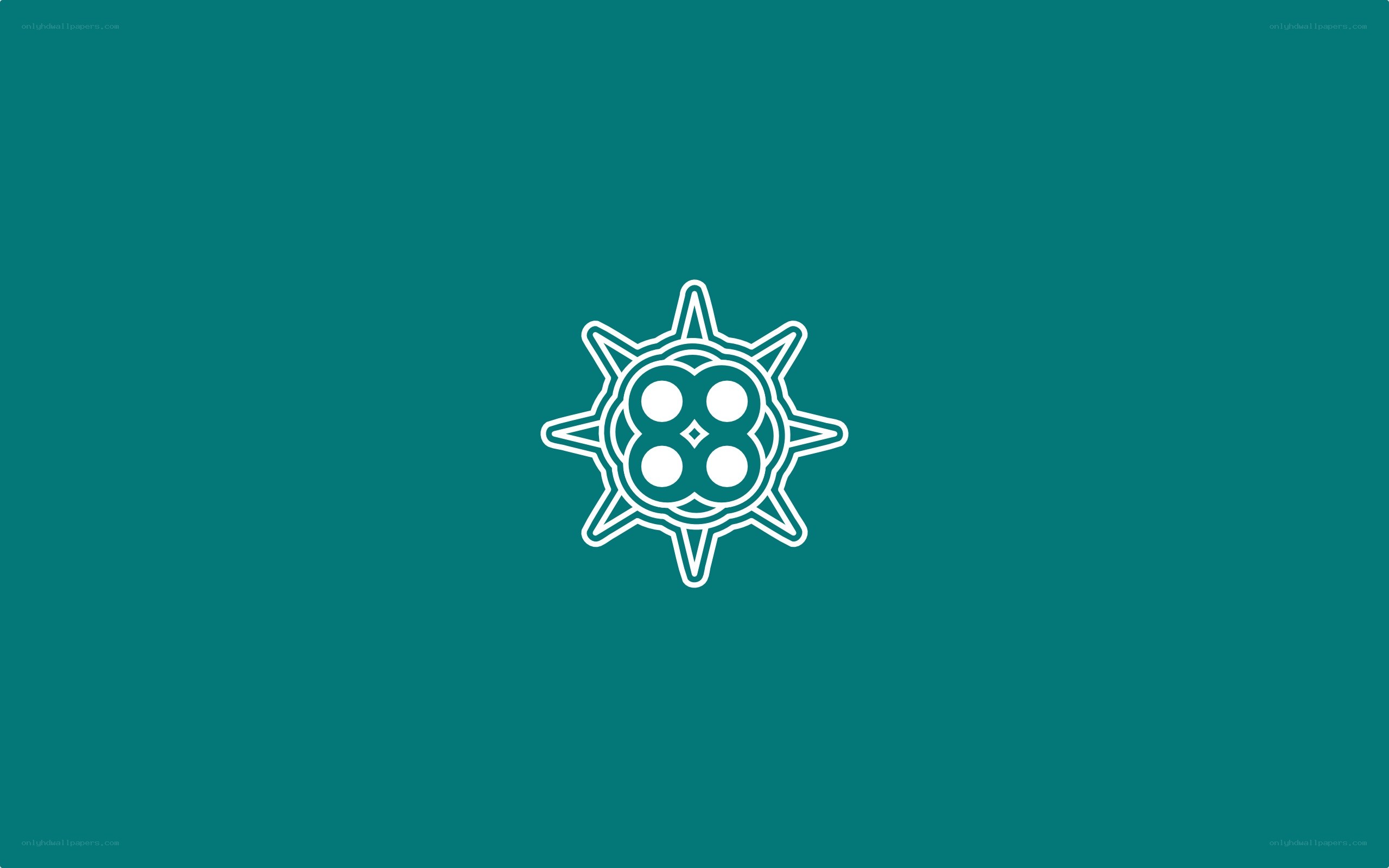 white symbol on teal background