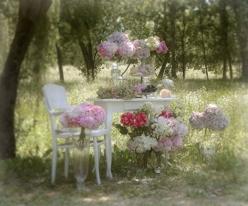 White Table with Flowers — Pink, Serene