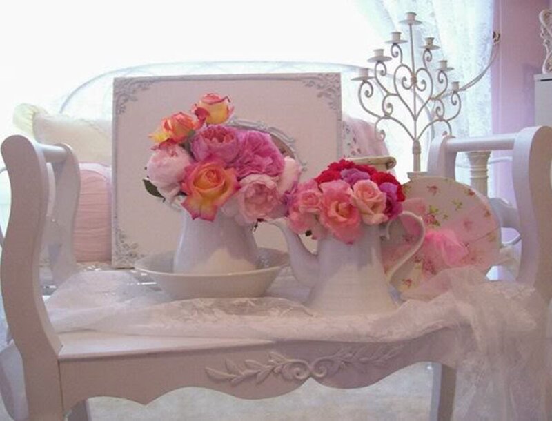White Table with Flowers — Pink
