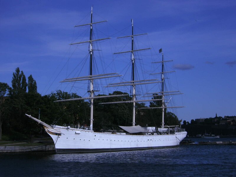 White Tall Ship — Blue, Serene, Afternoon