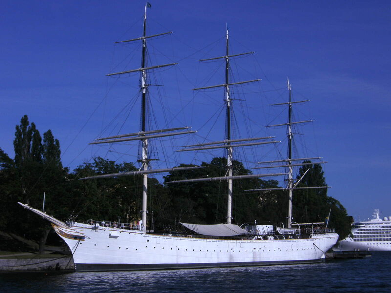 White Tall Ship — Blue, Serene