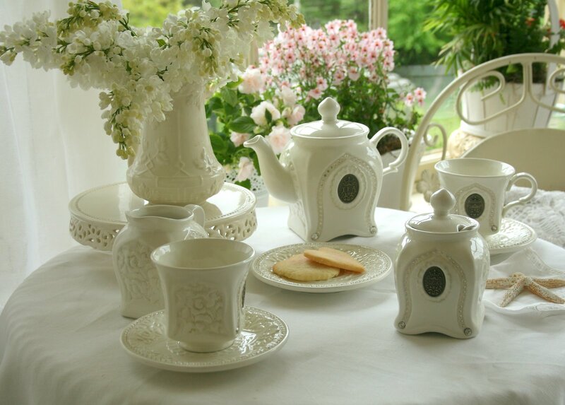 White Tea Set on Table — Serene, Afternoon