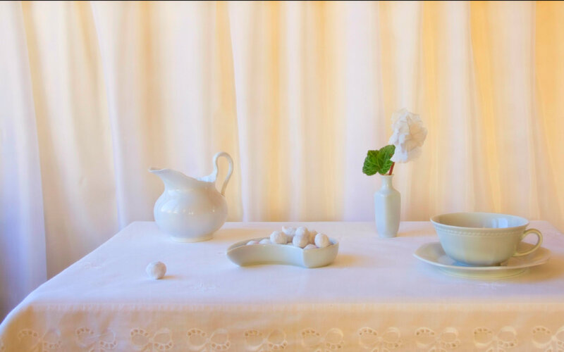White Tea Set on Table — Serene, Morning