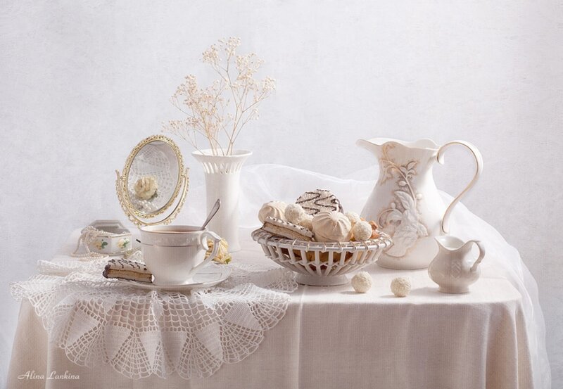 White Tea Set on Table — Serene