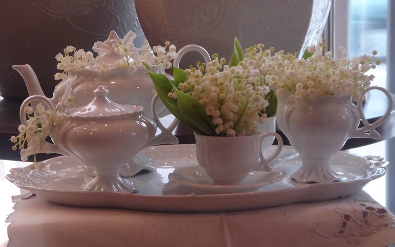 White Tea Set with Flowers — Serene, Photograph