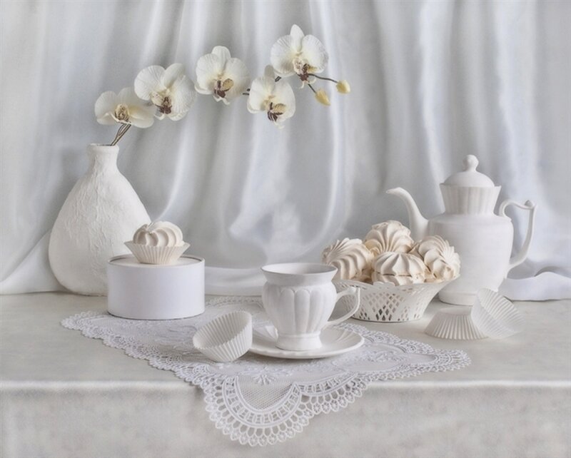 White Tea Set with Orchids