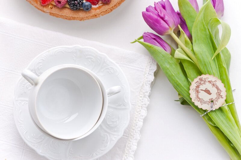 White Teacup and Tulips