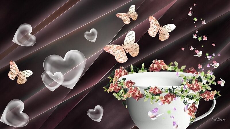 White Teacup with Flowers — Purple