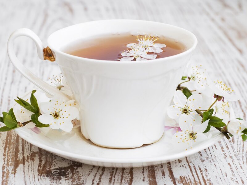 White Teacup with Flowers — Serene, Spring