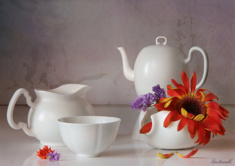 White Teapot and Flowers