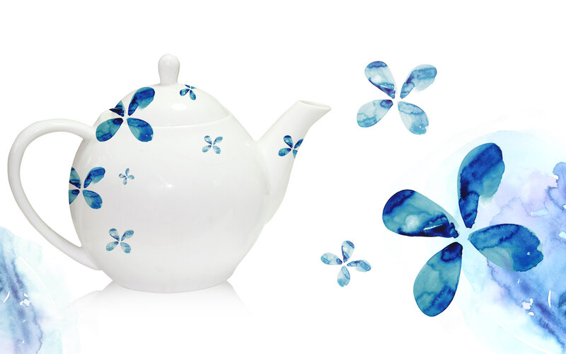 White Teapot with Blue Flowers