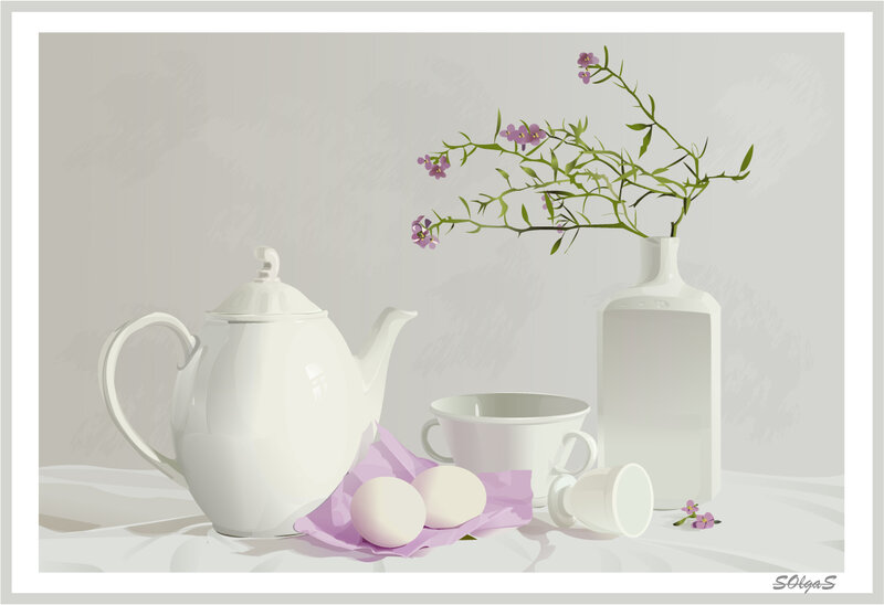 White Teapot with Eggs