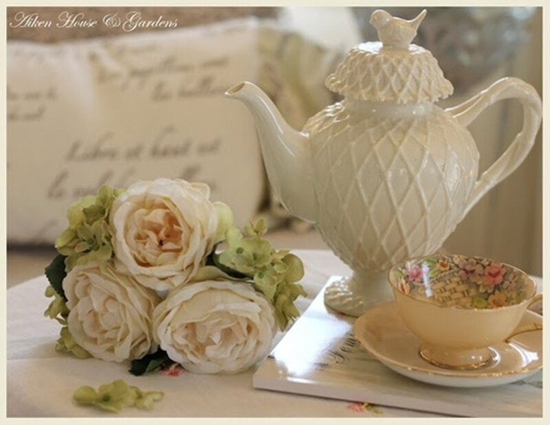 White Teapot with Flowers — Cream