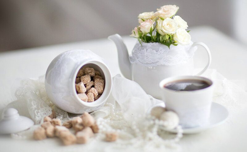 White Teapot with Flowers — Serene, Morning