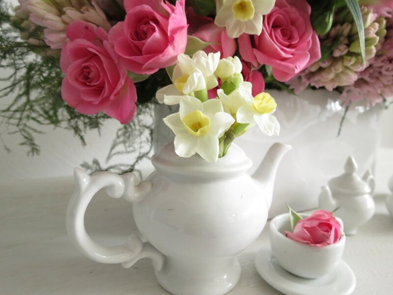 White Teapot with Flowers — Serene, Photograph