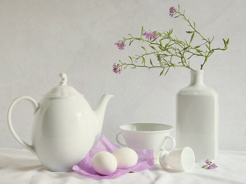 White Teapot with Flowers — Serene